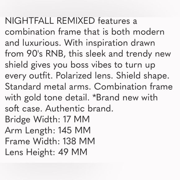 QUAY Polarized Nightfall Remixed shield Sunglasses with gold frame.  New - Picture 3 of 15